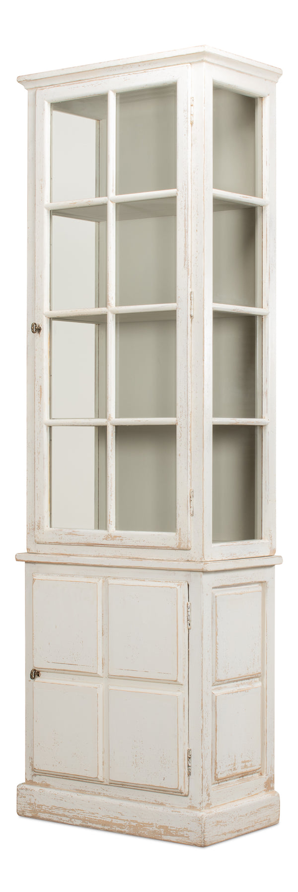 Sarreid Tower Bookcase - Stylish Antiqued White Finish With 4 Removable Shelves And Lock & Key For Security Ivory  40376