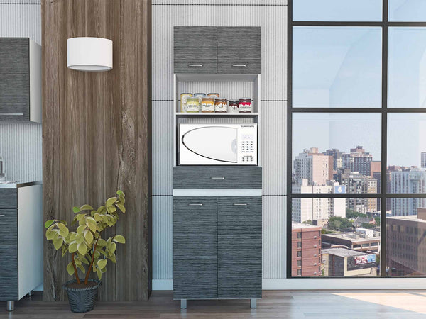 Homeroots 79" Gray Pantry Cabinet With Three Storage Shelves  Particle Board 403763