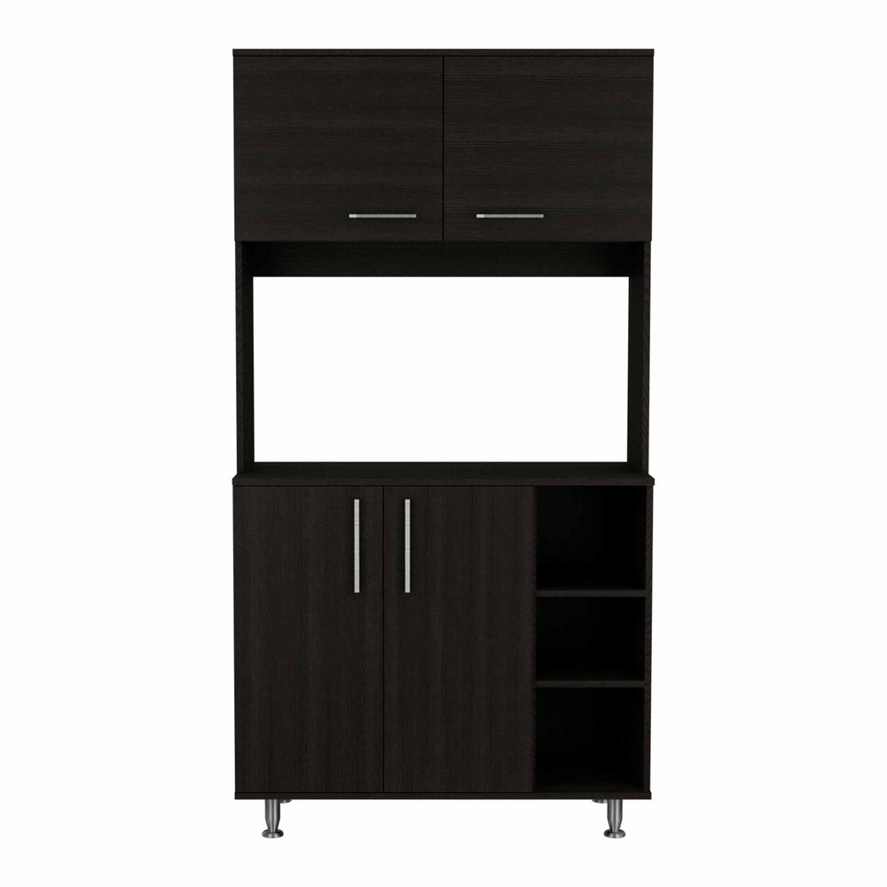 Homeroots 71" Modern Black Pantry Cabinet With Three Storage Shelves  Particle Board 403765