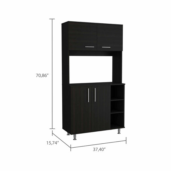 Homeroots 71" Modern Black Pantry Cabinet With Three Storage Shelves  Particle Board 403765