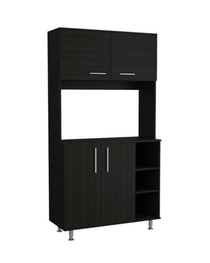 Homeroots 71" Modern Black Pantry Cabinet With Three Storage Shelves  Particle Board 403765