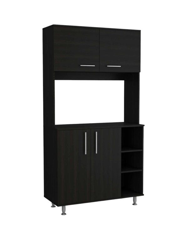 Homeroots 71" Modern Black Pantry Cabinet With Three Storage Shelves  Particle Board 403765