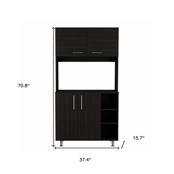 Homeroots 71" Modern Black Pantry Cabinet With Three Storage Shelves  Particle Board 403765