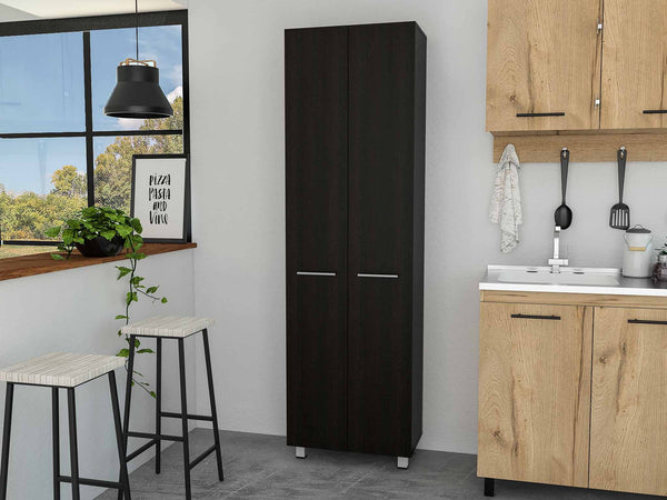 Homeroots 79" Modern Black Pantry Cabinet With Two Doors And Five Shelves  Particle Board 403768