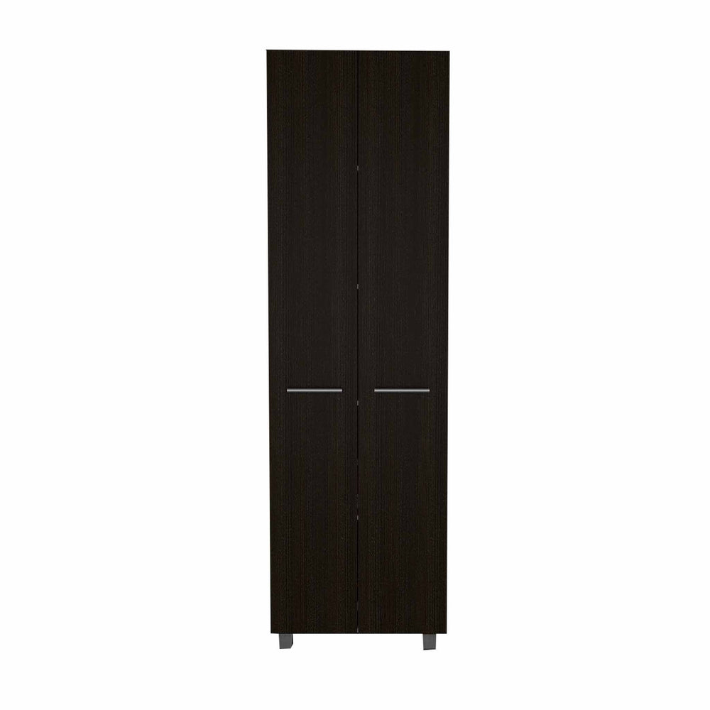 Homeroots 79" Modern Black Pantry Cabinet With Two Doors And Five Shelves  Particle Board 403768