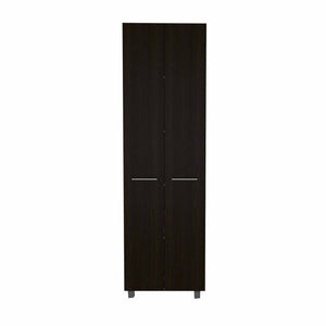 Homeroots 79" Modern Black Pantry Cabinet With Two Doors And Five Shelves  Particle Board 403768