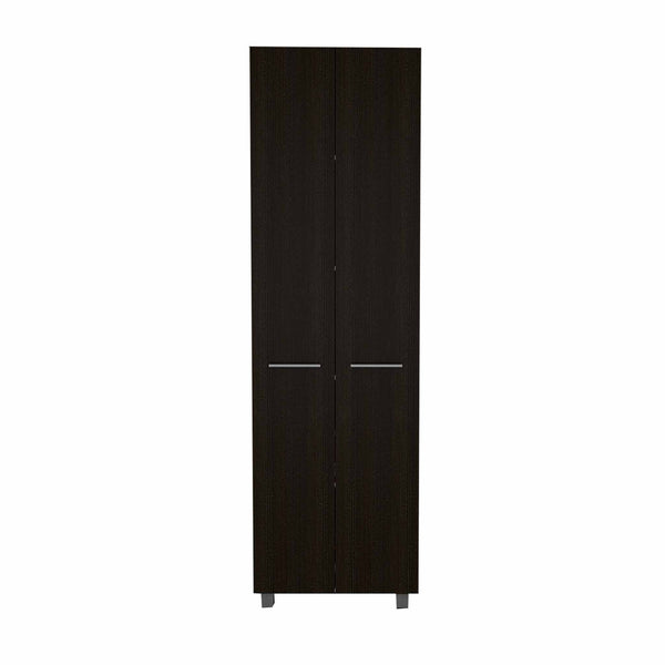 Homeroots 79" Modern Black Pantry Cabinet With Two Doors And Five Shelves  Particle Board 403768