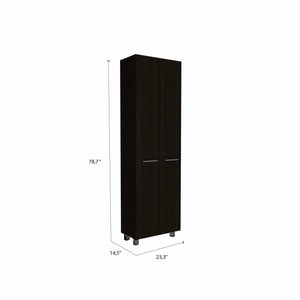 Homeroots 79" Modern Black Pantry Cabinet With Two Doors And Five Shelves  Particle Board 403768