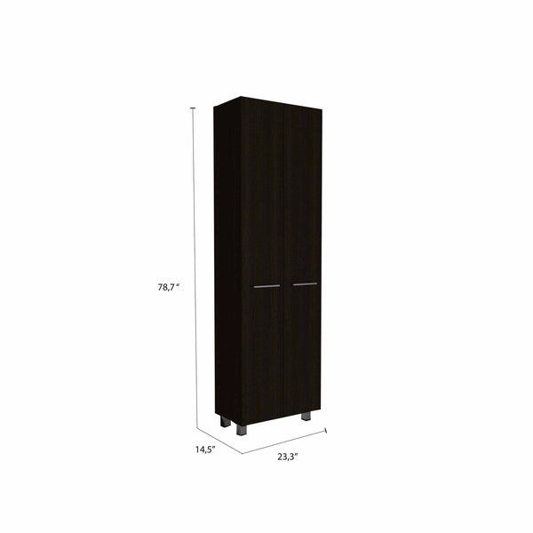 Homeroots 79" Modern Black Pantry Cabinet With Two Doors And Five Shelves  Particle Board 403768