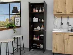 Homeroots 79" Modern Black Pantry Cabinet With Two Doors And Five Shelves  Particle Board 403768