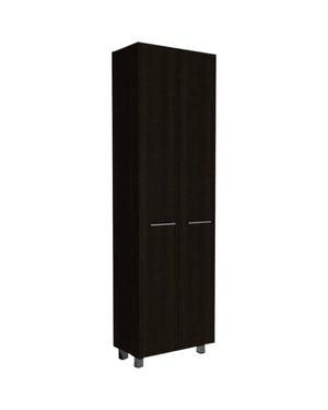 Homeroots 79" Modern Black Pantry Cabinet With Two Doors And Five Shelves  Particle Board 403768
