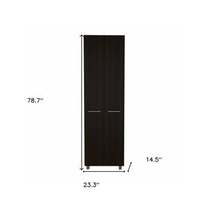 Homeroots 79" Modern Black Pantry Cabinet With Two Doors And Five Shelves  Particle Board 403768