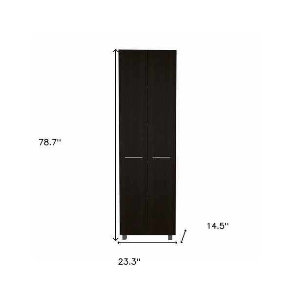 Homeroots 79" Modern Black Pantry Cabinet With Two Doors And Five Shelves  Particle Board 403768