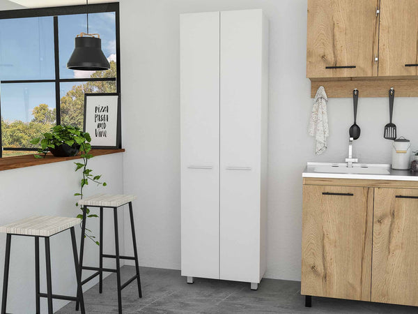 Homeroots 78" Modern White Pantry Cabinet With Two Full Size Doors  Manufactured Wood 403769