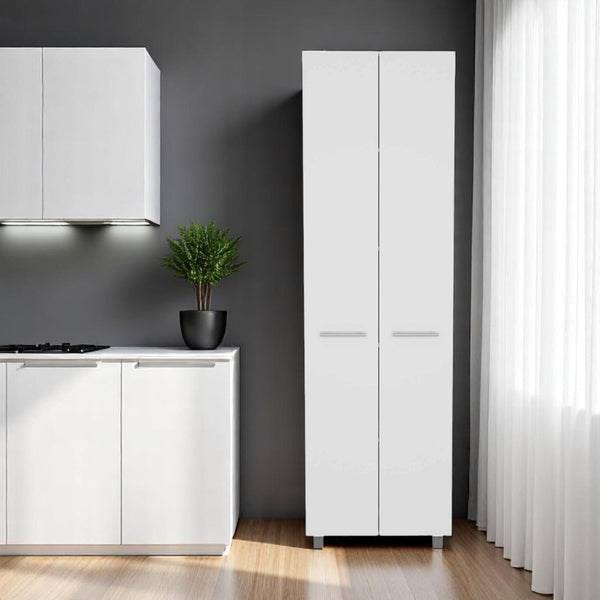 HomeRoots 78" Modern White Pantry Cabinet - Sleek Storage Solution with 5 Shelves for Kitchen & Home Organization 403769