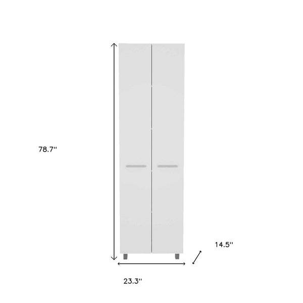 HomeRoots 78" Modern White Pantry Cabinet - Sleek Storage Solution with 5 Shelves for Kitchen & Home Organization 403769