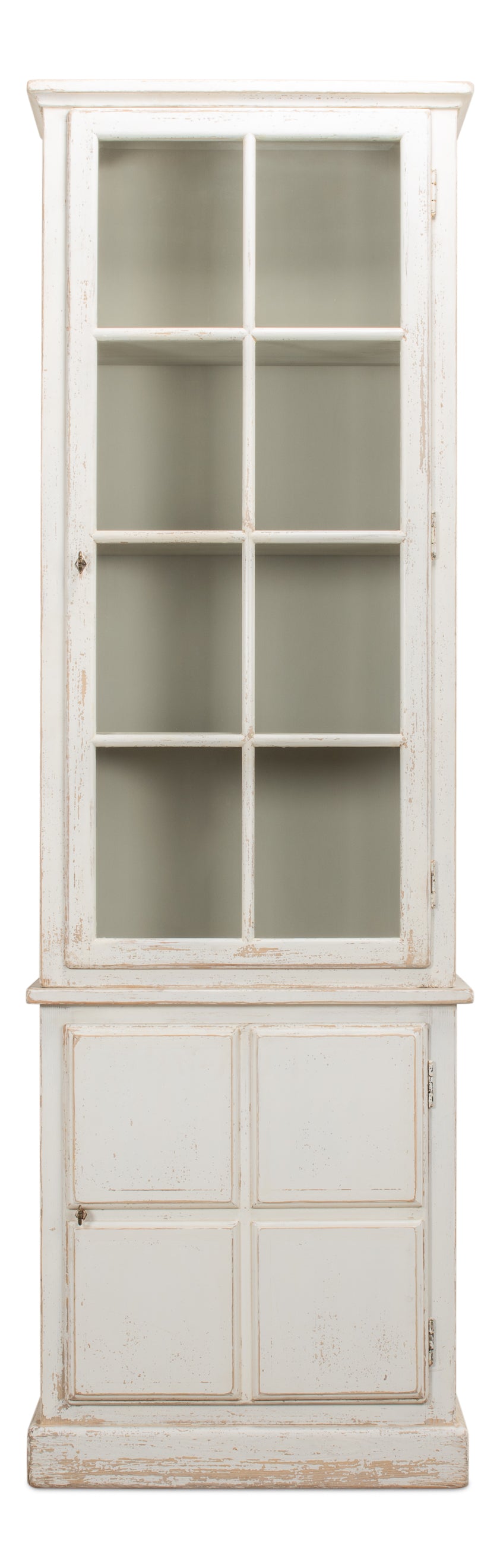 Sarreid Tower Bookcase - Stylish Antiqued White Finish With 4 Removable Shelves And Lock & Key For Security Ivory  40376