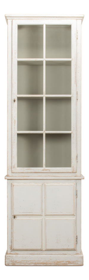 Sarreid Tower Bookcase - Stylish Antiqued White Finish With 4 Removable Shelves And Lock & Key For Security Ivory  40376