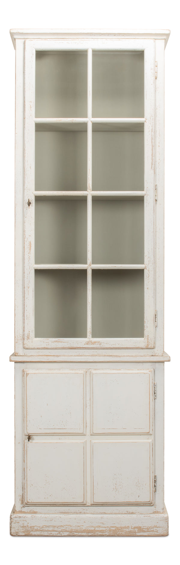 Sarreid Tower Bookcase - Stylish Antiqued White Finish With 4 Removable Shelves And Lock & Key For Security Ivory  40376