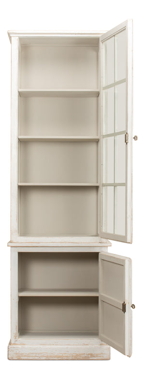 Sarreid Tower Bookcase - Stylish Antiqued White Finish With 4 Removable Shelves And Lock & Key For Security Ivory  40376