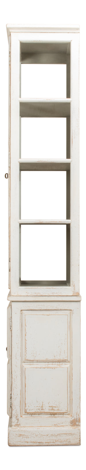 Sarreid Tower Bookcase - Stylish Antiqued White Finish With 4 Removable Shelves And Lock & Key For Security Ivory  40376
