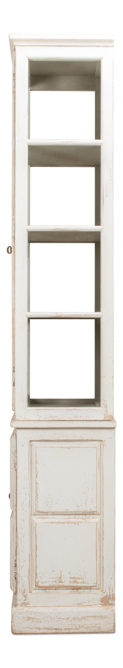 Sarreid Tower Bookcase - Stylish Antiqued White Finish With 4 Removable Shelves And Lock & Key For Security Ivory  40376