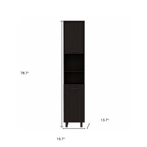 Homeroots 79" Modern Black Pantry Cabinet With Five Shelves  Particle Board 403770