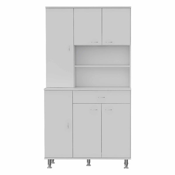 Homeroots 67" White Pantry Cabinet With Five Storage Shelves  Particle Board 403772