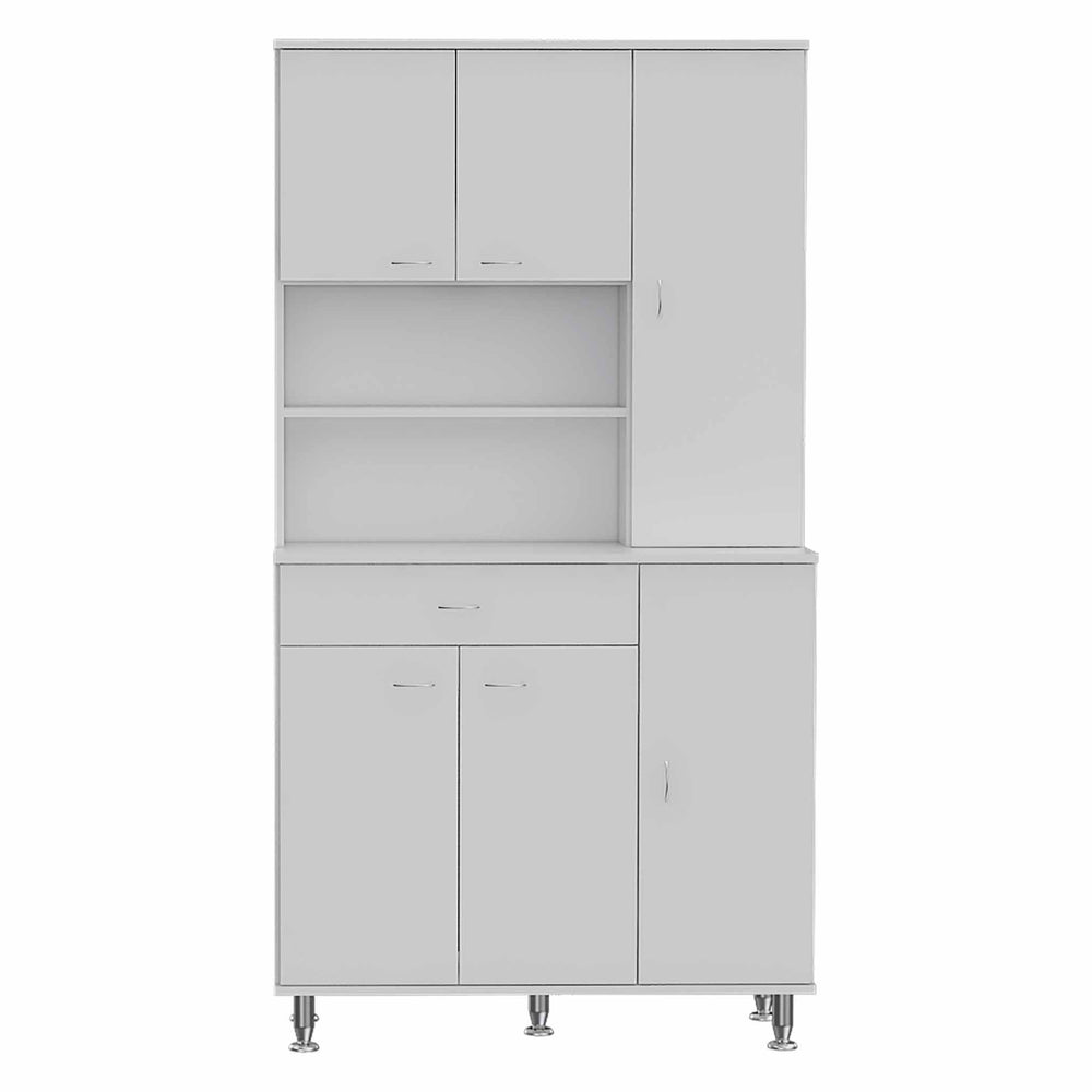 Homeroots 67" White Pantry Cabinet With Five Storage Shelves  Particle Board 403772