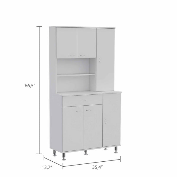 Homeroots 67" White Pantry Cabinet With Five Storage Shelves  Particle Board 403772
