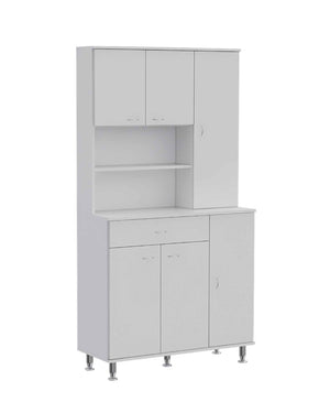 Homeroots 67" White Pantry Cabinet With Five Storage Shelves  Particle Board 403772