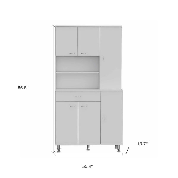 Homeroots 67" White Pantry Cabinet With Five Storage Shelves  Particle Board 403772