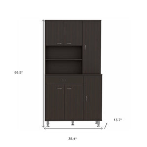 Homeroots 67" Modern Black Pantry Cabinet With Five Shelves  Particle Board 403773