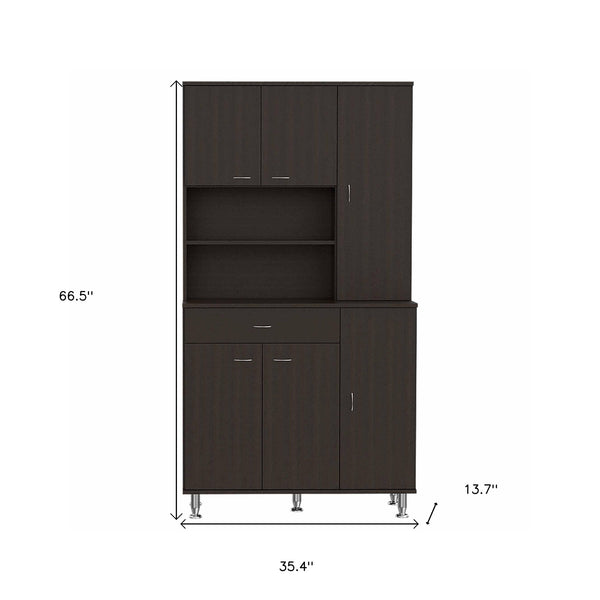 Homeroots 67" Modern Black Pantry Cabinet With Five Shelves  Particle Board 403773