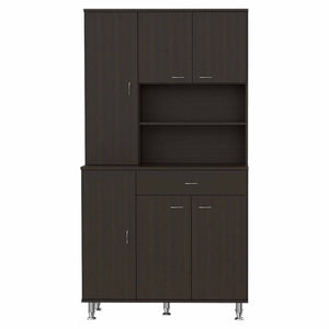 Homeroots 67" Modern Black Pantry Cabinet With Five Shelves  Particle Board 403773