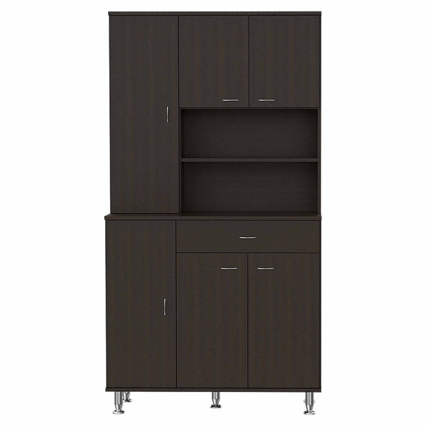 Homeroots 67" Modern Black Pantry Cabinet With Five Shelves  Particle Board 403773