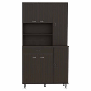 Homeroots 67" Modern Black Pantry Cabinet With Five Shelves  Particle Board 403773