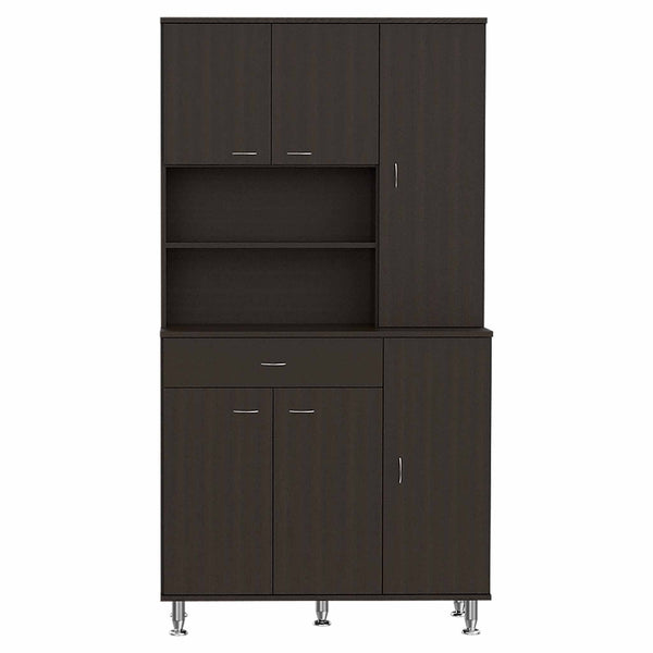 Homeroots 67" Modern Black Pantry Cabinet With Five Shelves  Particle Board 403773