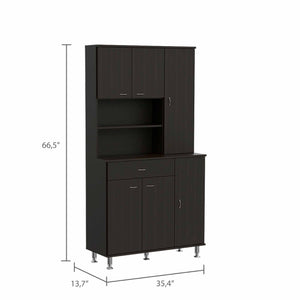 Homeroots 67" Modern Black Pantry Cabinet With Five Shelves  Particle Board 403773