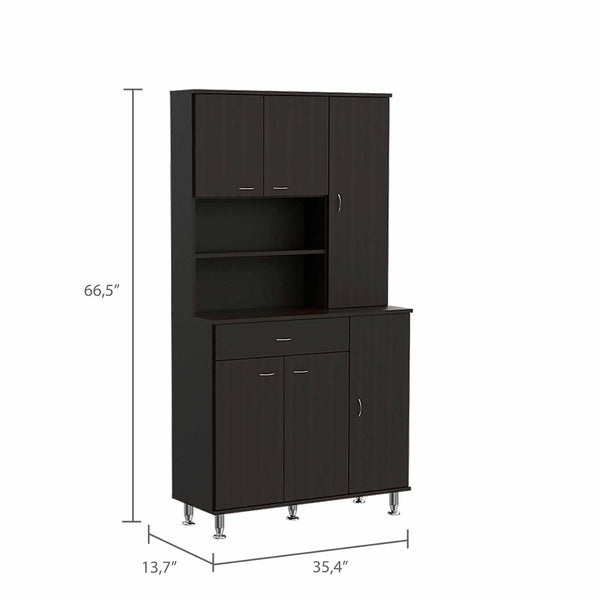 Homeroots 67" Modern Black Pantry Cabinet With Five Shelves  Particle Board 403773