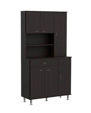 Homeroots 67" Modern Black Pantry Cabinet With Five Shelves  Particle Board 403773