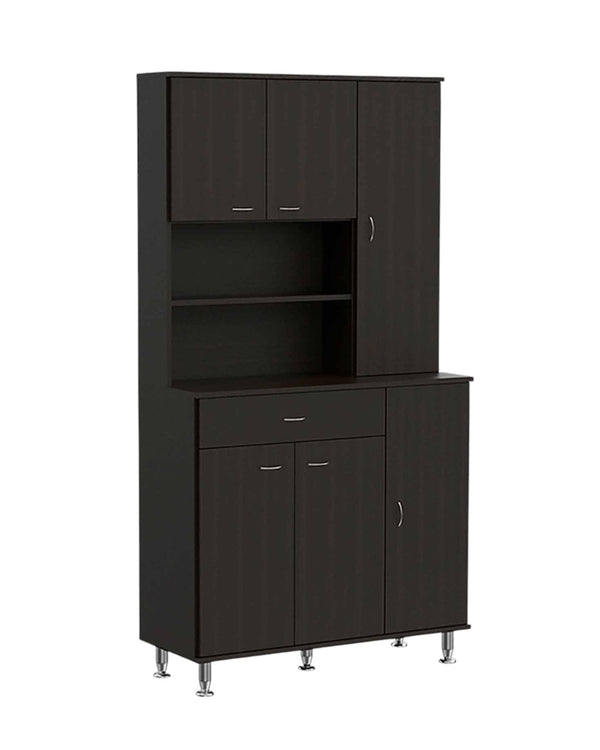Homeroots 67" Modern Black Pantry Cabinet With Five Shelves  Particle Board 403773
