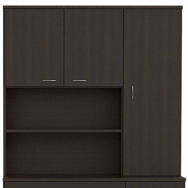 Homeroots 67" Modern Black Pantry Cabinet With Five Shelves  Particle Board 403773