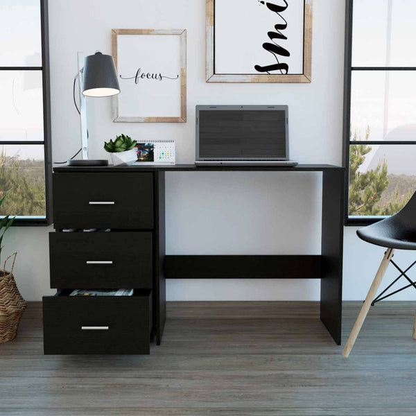 Homeroots 48" Black Computer Desk With Three Drawers   403782