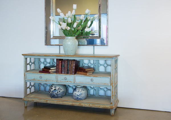 Sarreid Wine Connoisseur Shelf - Antique Blue Wash Reclaimed Pine Display For Stylish Wine Storage & Decor Blue  40378