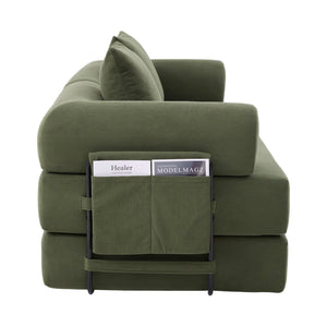English Elm UNITED modular foldable sofa with metal frame, corduroy upholstery, side pocket & quick assembly convenience Green W1568P374077