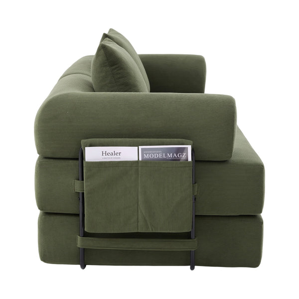 English Elm UNITED modular foldable sofa with metal frame, corduroy upholstery, side pocket & quick assembly convenience Green W1568P374077