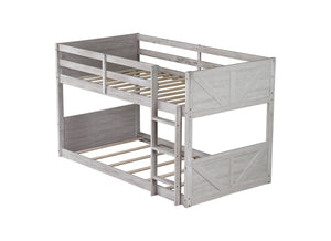 English Elm Twin Twin over Twin Floor Bunk Bed with Rustic Panel Headboards, Solid Rubberwood Frame, Space-Saving Design Antique White W504P263832