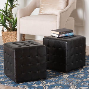 Baxton Studio Baxton Studio Siskal Dark Brown Tufted Cube Ottoman Set of 2 – Stylish and Versatile Seating Solution BH-5589-DARK BROWN-OTTO