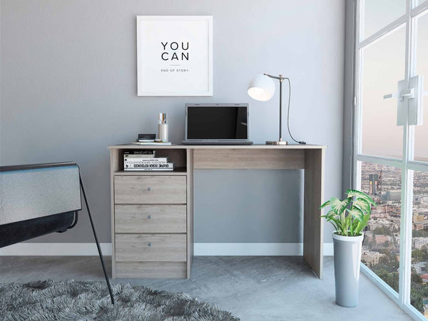 HomeRoots 46" Light Gray and Brown Wood Computer Desk with Three Drawers - Modern Workspace Upgrade for Your Home 403811